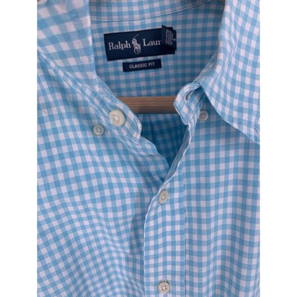 Ralph Lauren Men's 3XB Blue Gingham Oxford Short Sleeve Button Down Shirt - Picture 5 of 9